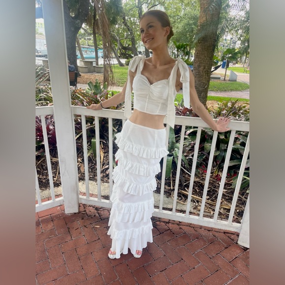 White 2-Piece Crop Top and Maxi Ruffle Skirt Set - Picture 10 of 10